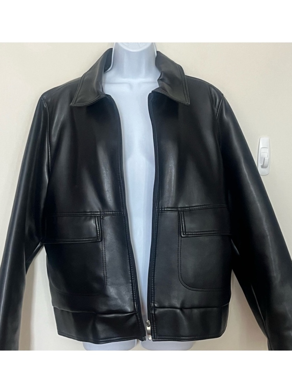 Black Leather Bomber Jacket - Men’s